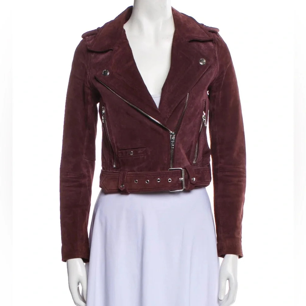 Blank NYC Leather Moto Jacket Cropped Knotched Collar Belt Hardware size Small